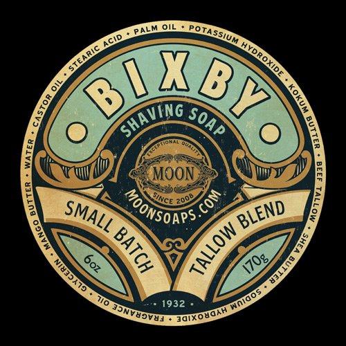 Moon Soaps Bixby Shaving Soap in a 6 oz container, natural shaving soap by Pasteur Pharmacy with a smooth, creamy lather.