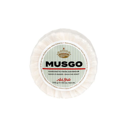 Pasteur Pharmacy Musgo shaving soap in a 100g container, showcasing the classic packaging and product label.