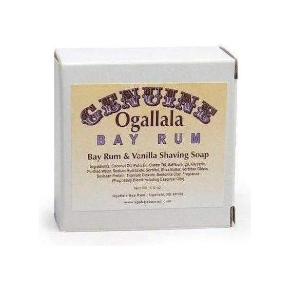 Pasteur Pharmacy Ogallala Bay Rum & Vanilla Shaving Soap in 4.5 oz container, showing the soap bar and packaging.