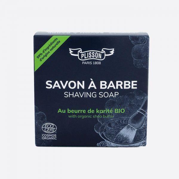 Pasteur Pharmacy Plisson Organic Shea Butter Shaving Soap in 2.8 oz, showing the soap's packaging and branding.