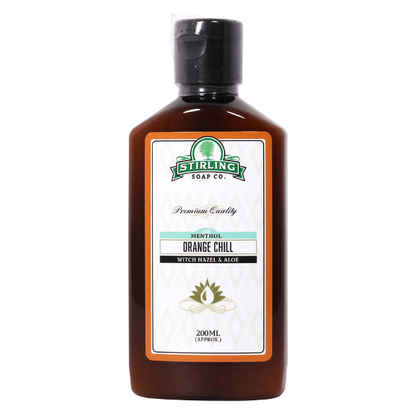 Stirling Soap Co. Orange Chill shaving soap with witch hazel and aloe in a 200 ml container, designed for a smooth shave.
