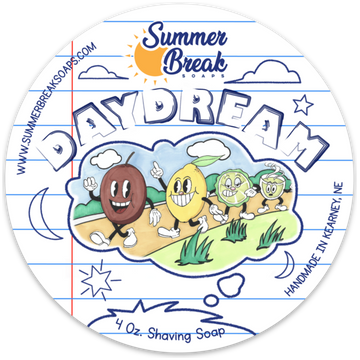 Pasteur Pharmacy Summer Break Soaps Daydream shaving soap in a 4oz container, with a smooth, creamy lather and fresh scent
