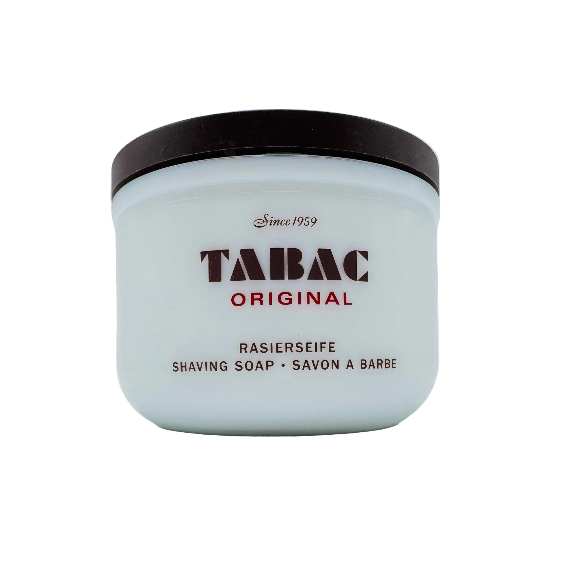 Pasteur Pharmacy Tabac Original shaving soap with bowl, 4.4 oz, showing the classic cylindrical soap container and packaging.