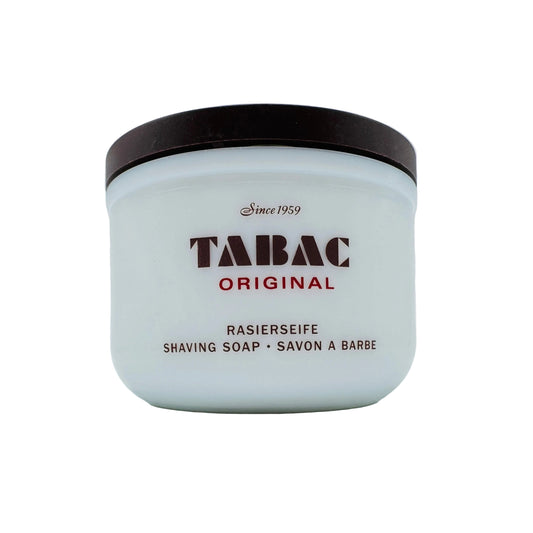 Pasteur Pharmacy Tabac Original shaving soap with bowl, 4.4 oz, showing the classic cylindrical soap container and packaging.