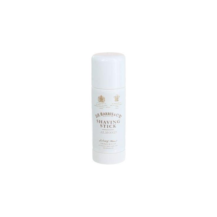 D. R. Harris & Co Almond Shaving Stick in 40g, natural grooming product with almond scent, displayed in its packaging.