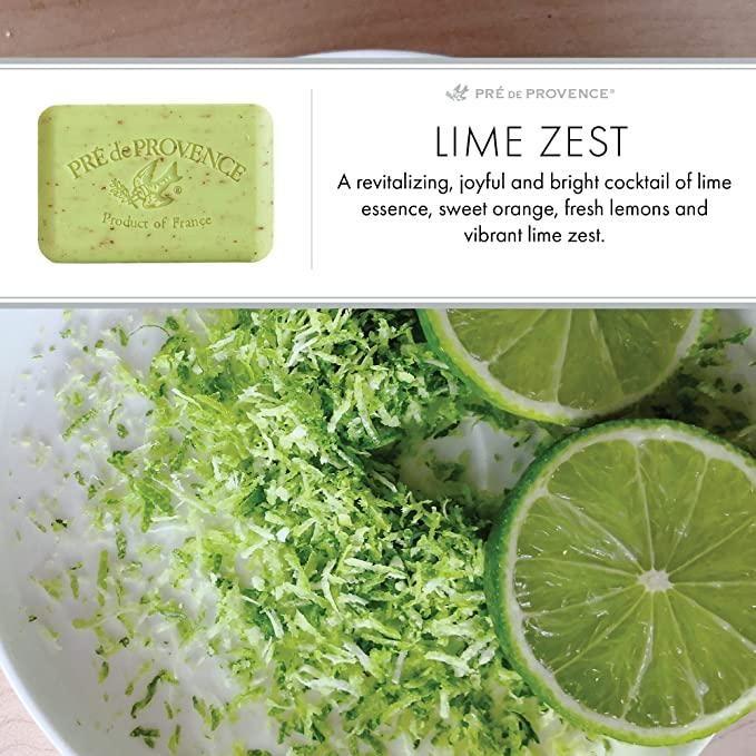 Shea butter enriched vegetable soap with lime zest scent, 250g, by Pasteur Pharmacy, featuring a bar with a textured surface and fresh citrus aroma.