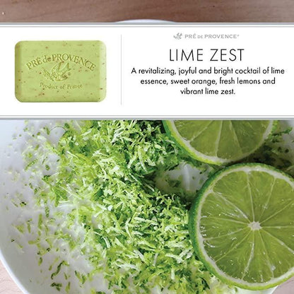 Shea butter enriched vegetable soap with lime zest scent, 250g, by Pasteur Pharmacy, featuring a bar with a textured surface and fresh citrus aroma.