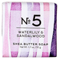 Pasteur Pharmacy Via Mercato Nro. 5 Shea Butter Soap with Waterlily and Sandalwood, 1.7oz, showing the soap bar and packaging