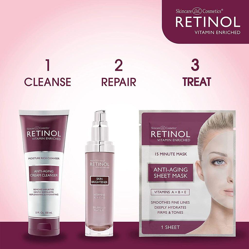 Pack of five Pasteur Pharmacy retinol anti-aging sheet masks, hydrating facial masks for youthful skin.