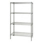 Set of four stainless steel wire shelving units, 18 inches deep by 42 inches wide, by Pasteur Pharmacy for storage and organization.