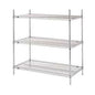 Set of four 18x48 inch chrome wire shelves from Pasteur Pharmacy, ideal for storage and organization.