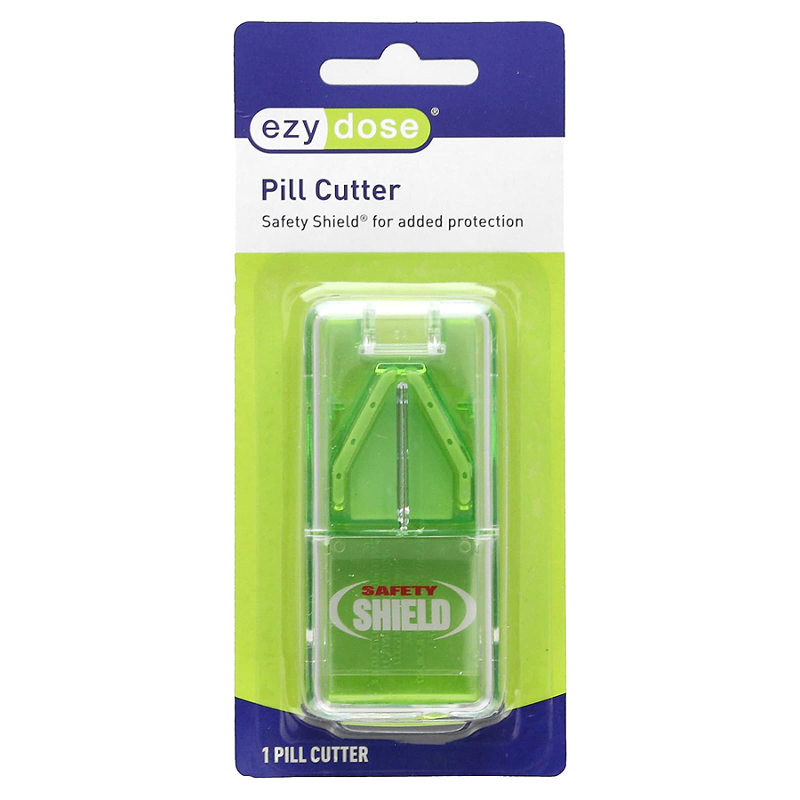 Ezy Dose Safety Shield Pill Cutter by Pasteur Pharmacy, showing a shield-style pill cutter with safety features for precise splitting.