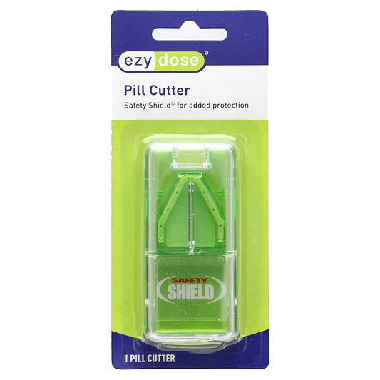 Ezy Dose Safety Shield Pill Cutter by Pasteur Pharmacy, showing a shield-style pill cutter with safety features for precise splitting.