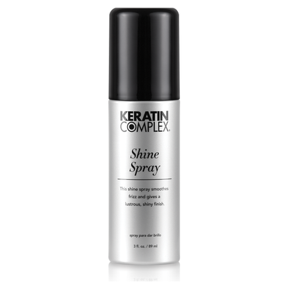 Keratin Complex Shine Spray in 89ml bottle, lightweight spray for glossy hair, by Pasteur Pharmacy, with sleek transparent packaging.
