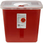 Sharps container with 2-gallon rotor lid for safe disposal of medical sharps, made by Pasteur Pharmacy.