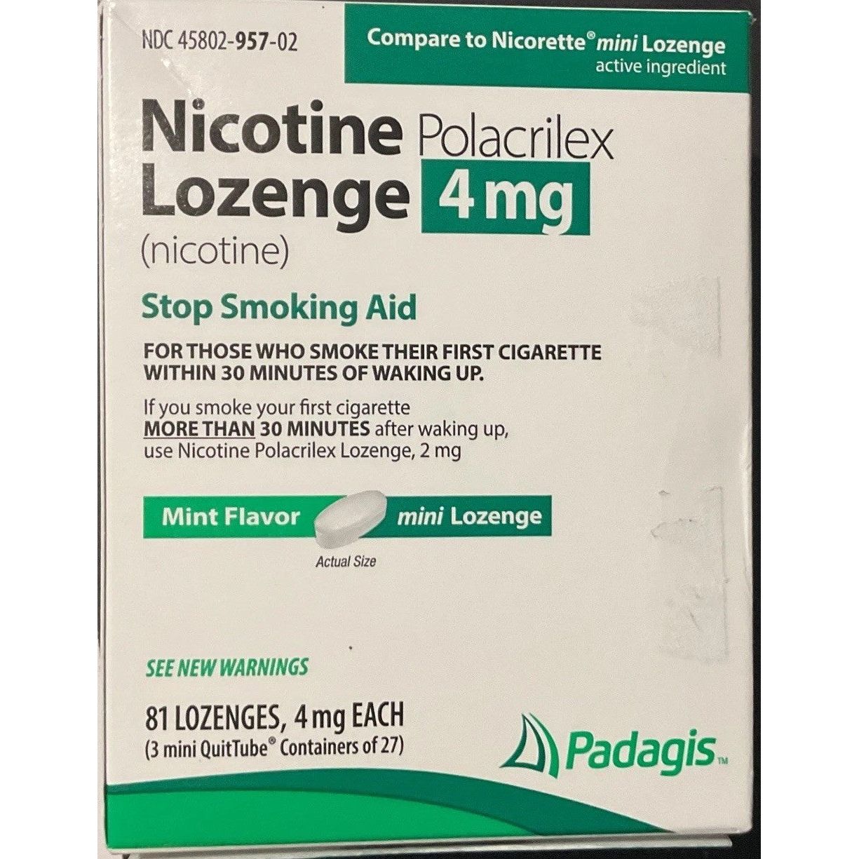 Box of 81 mint nicotine lozenges by Pasteur Pharmacy, 4mg strength, three bottles of 27 lozenges each, shipping supplies.