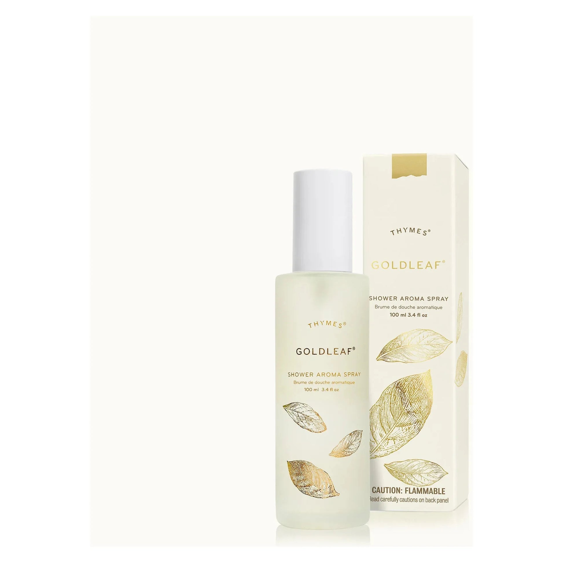 Thymes Goldleaf Shower Aroma Spray 100ml by Pasteur Pharmacy, a refreshing shower spray with a luxurious goldleaf scent.