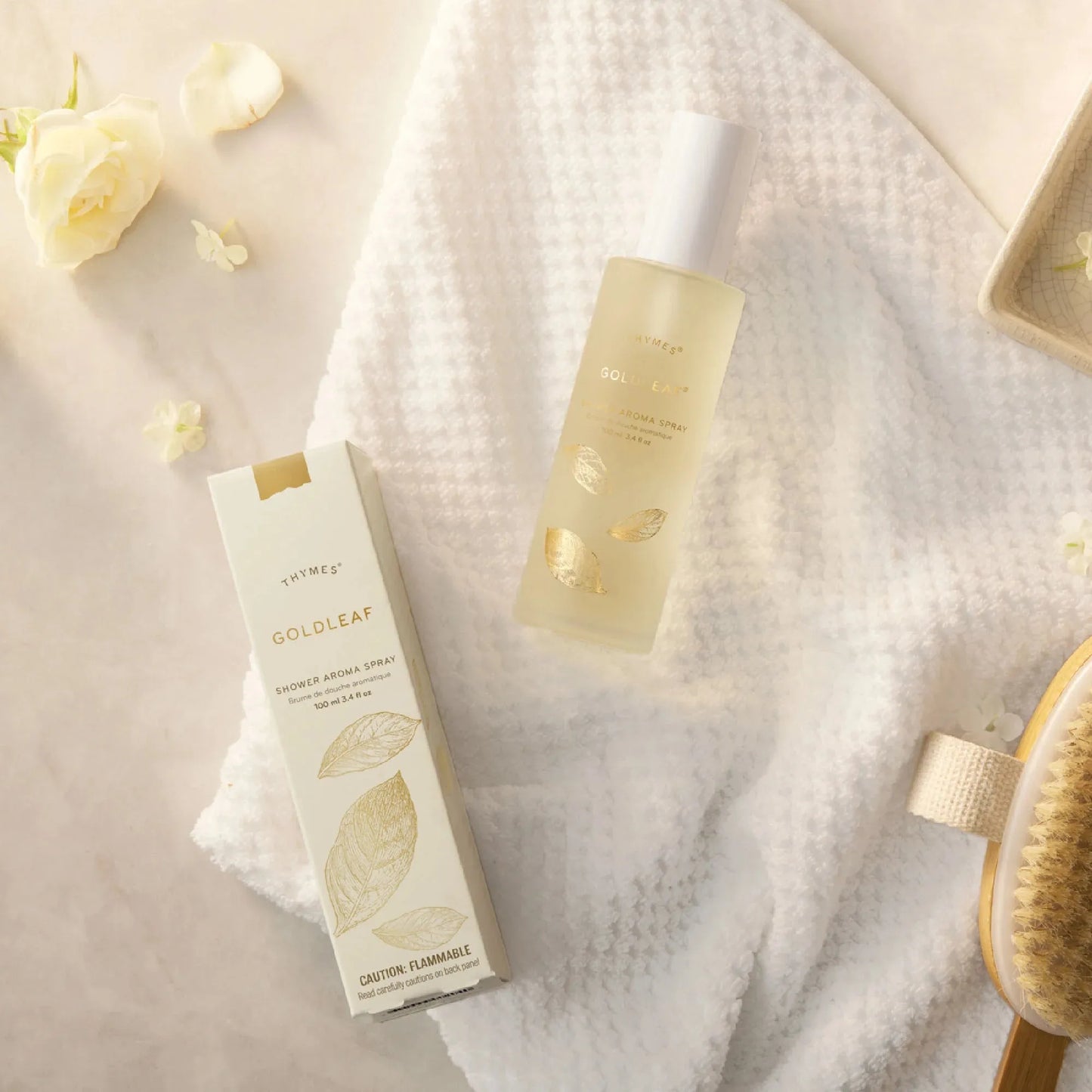 Pasteur Pharmacy Thymes Goldleaf Shower Aroma Spray 100ml, a refreshing spray for a luxurious shower experience.