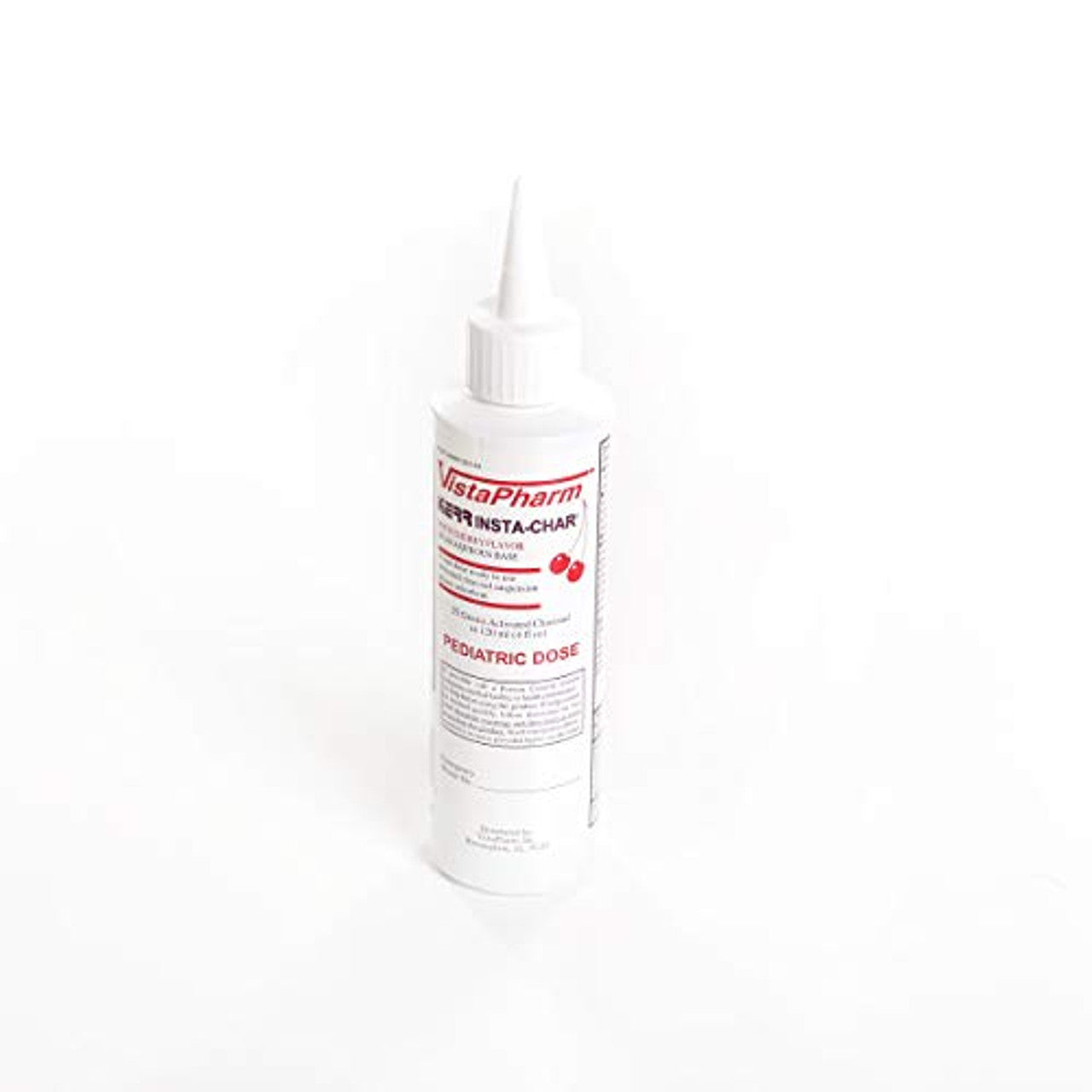 Vistapharm Insta-Char Activated Charcoal Aqueous Base shower base by Pasteur Pharmacy, 4 oz, with black charcoal particles visible.
