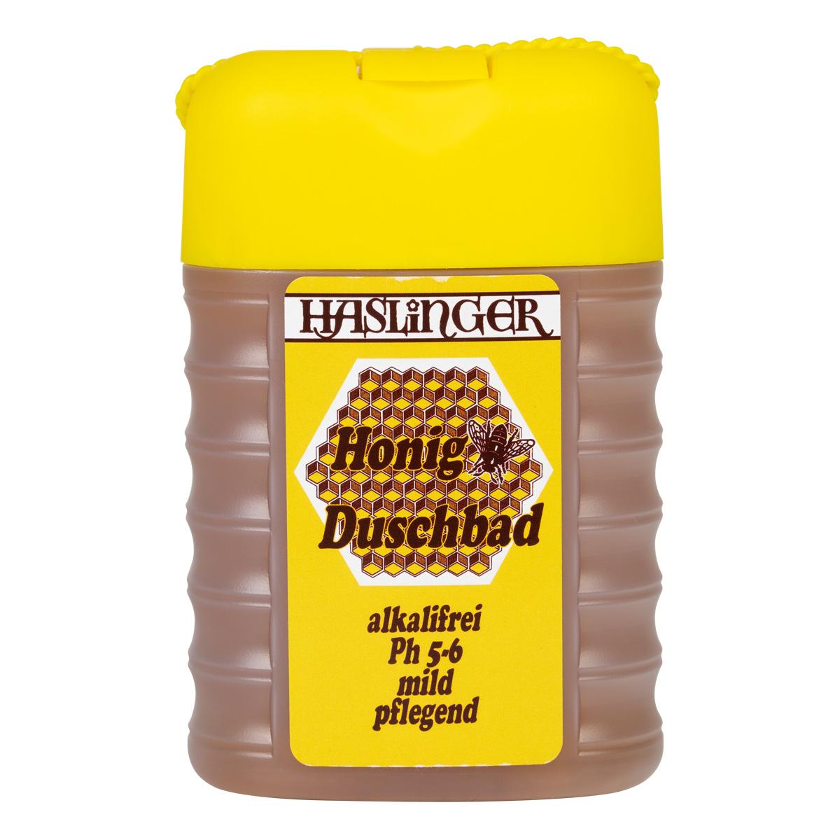 Haslinger Honey Shower Bath in 200ml bottle, natural shower bath with honey extract for gentle cleansing and skin nourishment.