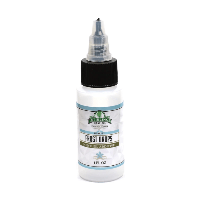 Stirling Soap Co. Frost Drops Menthol Additive 1 oz in clear bottle, skin care additive with menthol for cooling sensation