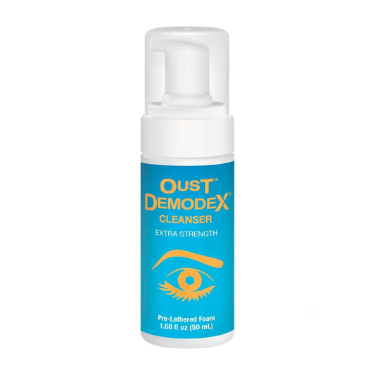 Ocusoft Demodex Cleanser Extra Strength pre-lathered foam for skin care, 50ml bottle, gentle facial cleansing for demodex mites.