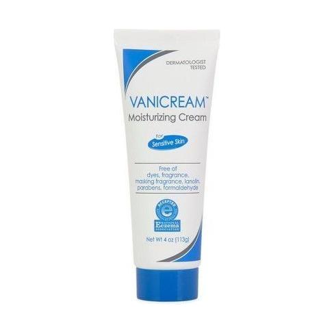 VaniCream moisturizing skin care cream tube by Pasteur Pharmacy, 4 oz, showing the white tube with blue label and cap.