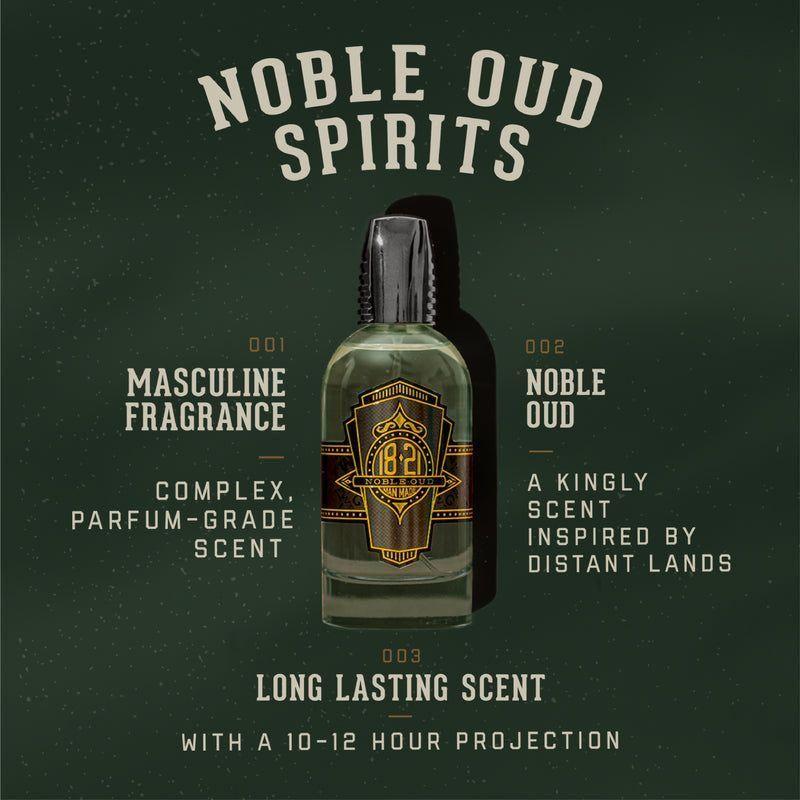 18.21 Man Made Noble Oud Spirits skincare bottle, 3.4 oz, with elegant packaging and label featuring oud fragrance details.