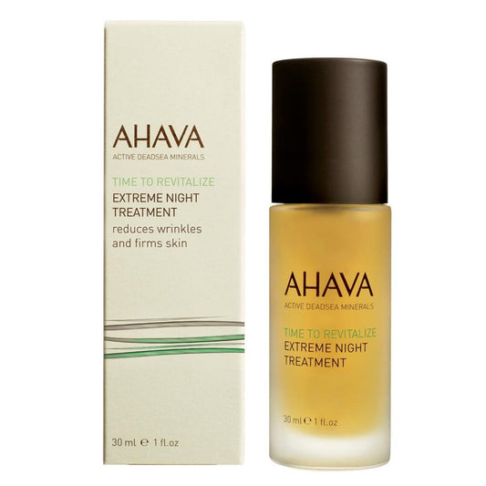 Ahava Time To Revitalize Extreme Night Treatment in 1 oz jar, soothing skincare product from Ahava for revitalized skin overnight.