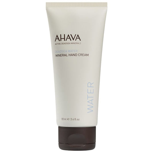 Ahava Dead Sea Water Mineral Hand Cream in 3.4 oz tube, hydrating skin care product with mineral-rich formula