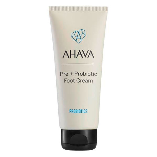 Ahava Pre + Probiotic Foot Cream in 3.38 oz jar, nourishing skin care product forSoft, healthy feet with probiotic formula