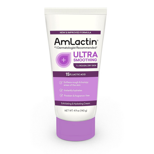 AmLactin Ultra Smoothing 15% Lactic Acid Hydrating Cream in 4.9 oz jar, skin care product for intense moisture and skin smoothing
