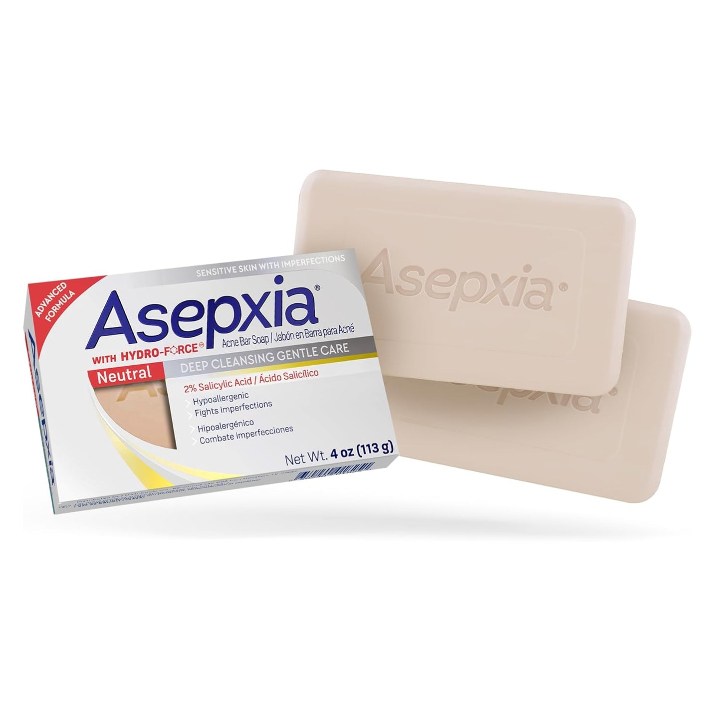 Asepxia Acne Treatment Neutral hypoallergenic bar soap by Pasteur Pharmacy, 4 oz, gentle skin care for acne-prone skin.