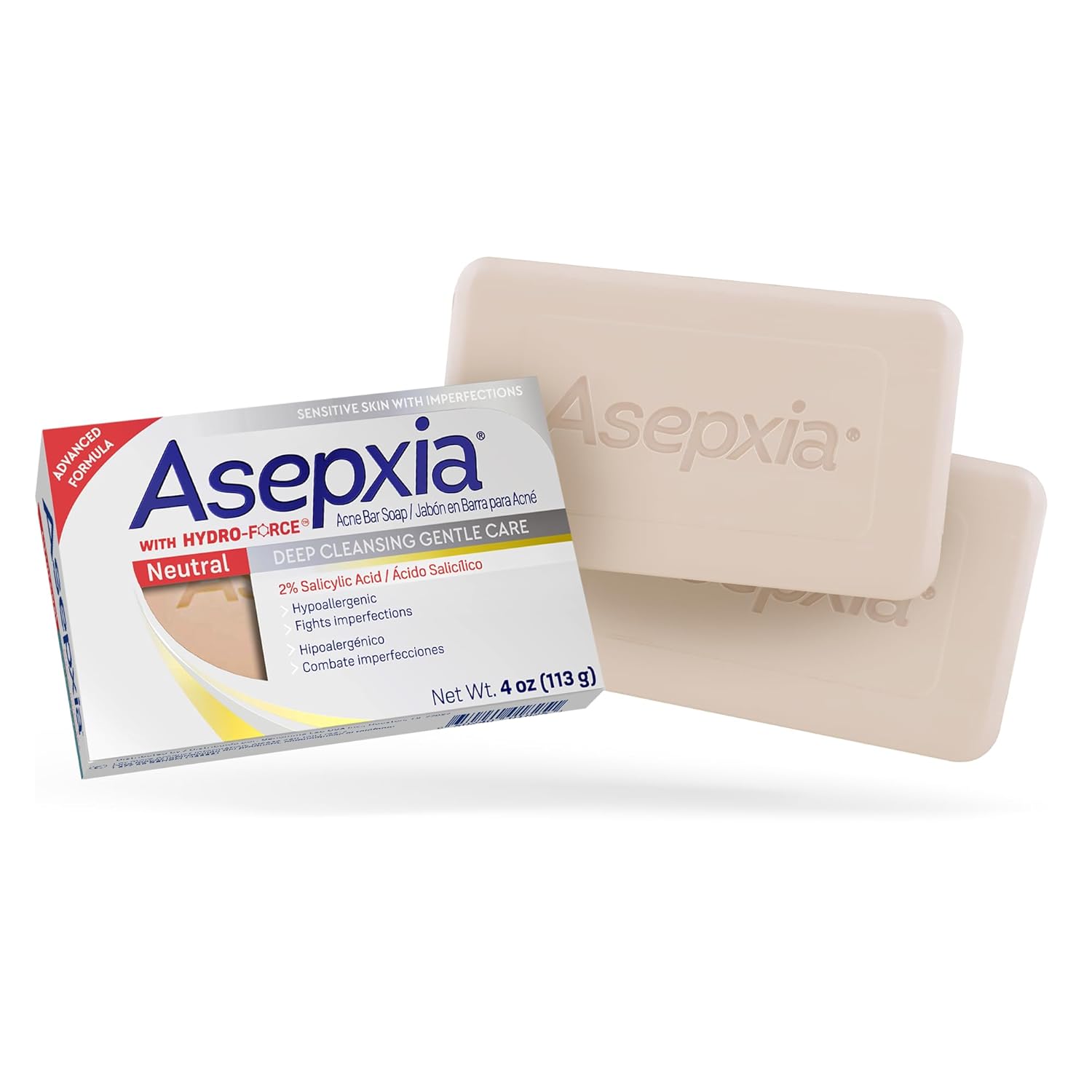Asepxia Acne Treatment Neutral hypoallergenic bar soap by Pasteur Pharmacy, 4 oz, gentle skin care for acne-prone skin.
