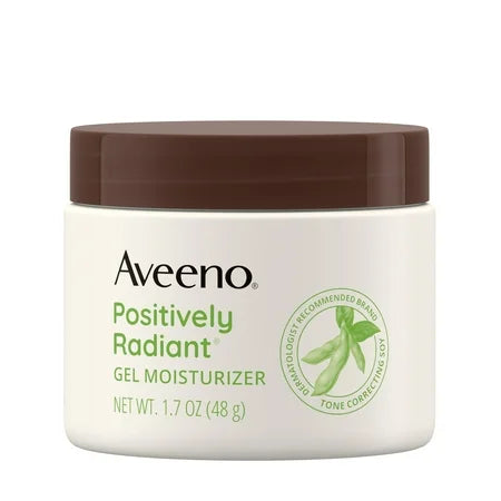 Aveeno Positively Radiant Gel Moisturizer in a 1.7 oz tube, featuring smooth, hydrating skin care for a radiant complexion.