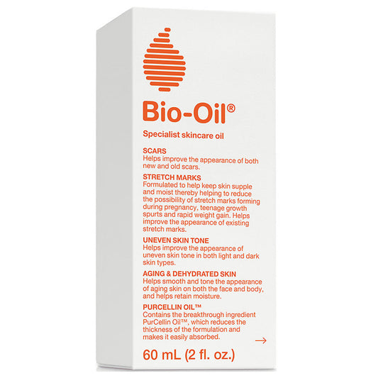 Bio-Oil skincare oil in 2 fl oz bottle, clinically proven for scars and stretch marks, used for skin care and scar reduction.