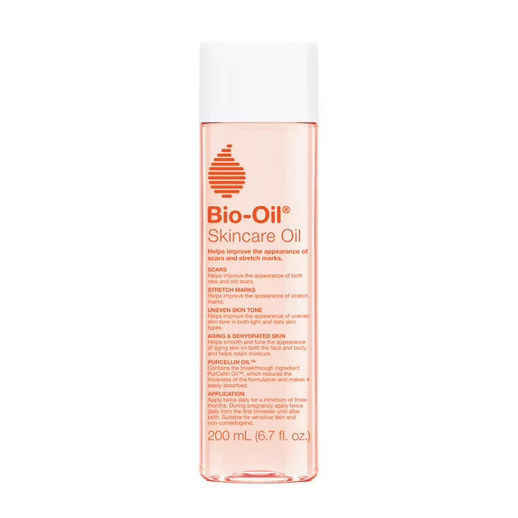 Bio-Oil skincare oil in a 6.7 fl oz bottle, body oil for scars and stretch marks, designed to improve skin appearance.