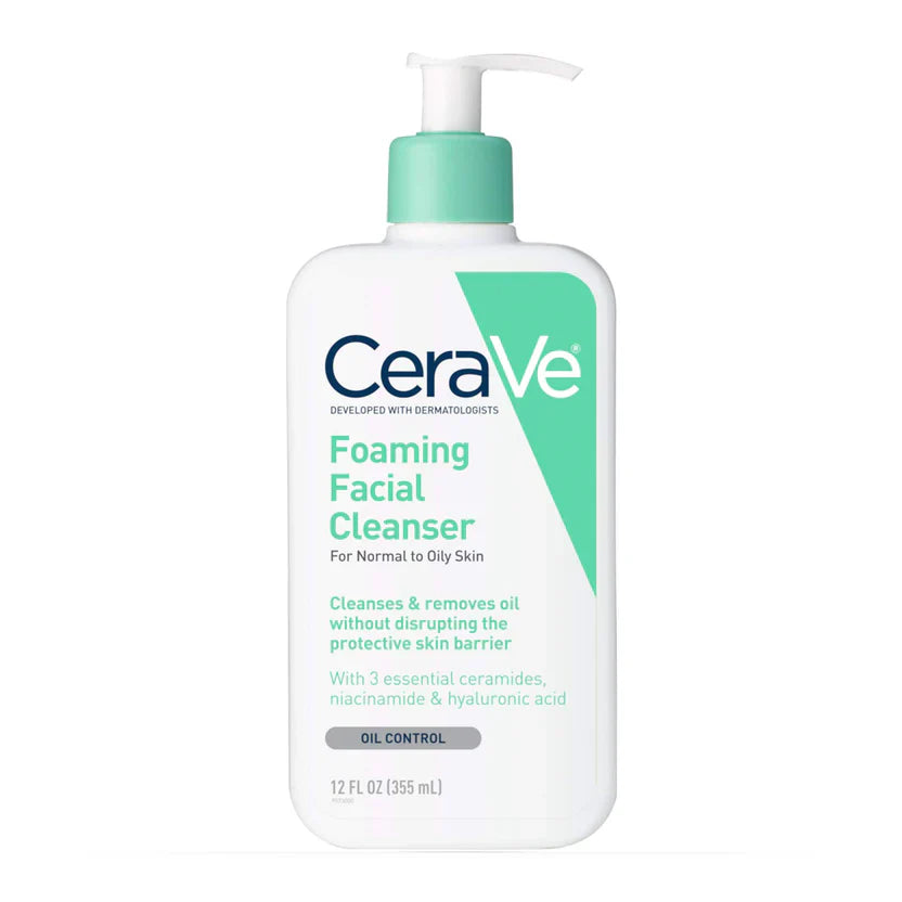 CeraVe Foaming Facial Cleanser in a 12 oz liquid bottle, gentle skin care product for cleansing face