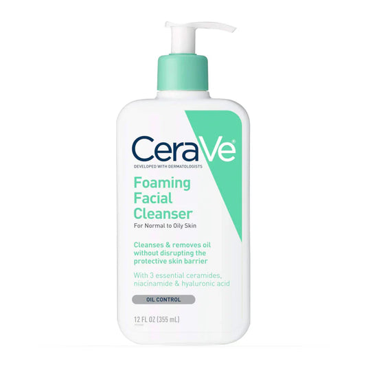 CeraVe Foaming Facial Cleanser in a 12 oz liquid bottle, gentle skin care product for cleansing face