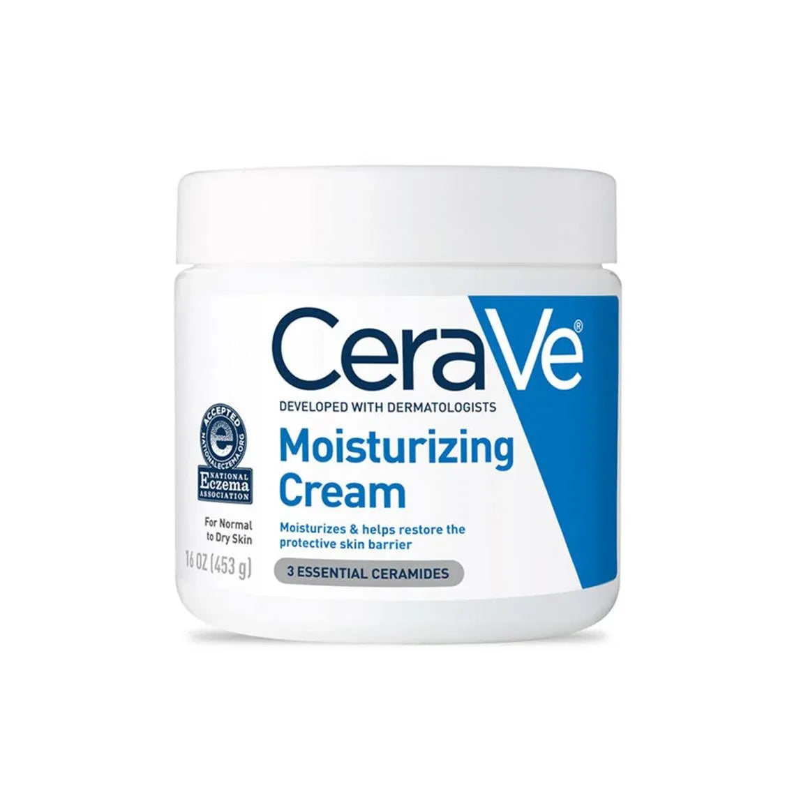 CeraVe Moisturizing Cream jar for dry to very dry skin, skin care product with a white container and blue label