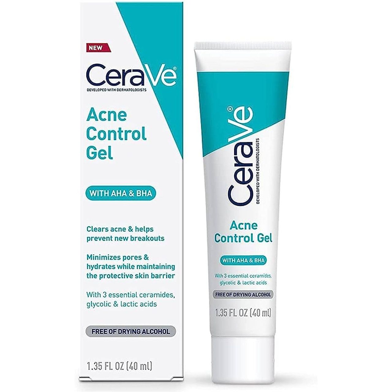 CeraVe Salicylic Acid Acne Treatment Control Gel in 1.35oz tube, skin care product for acne-prone skin, displayed in packaging