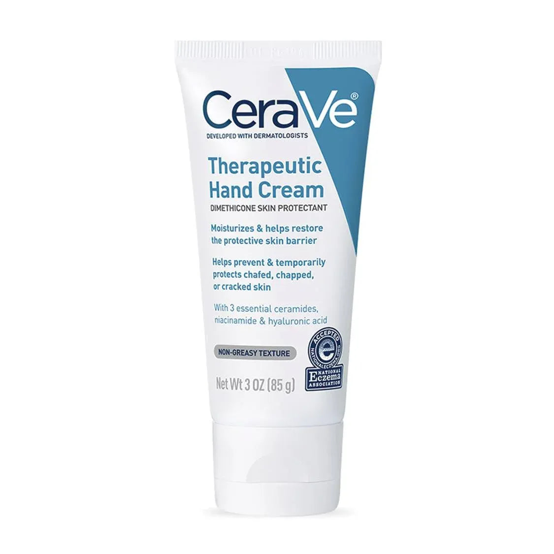 Cerave Therapeutic Hand Cream 1% in an 85g tube, moisturizing skin care product with soothing formula for dry hands.