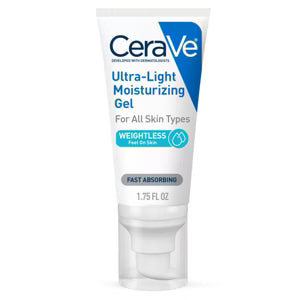 CeraVe Ultra-Light Moisturizing Gel in 1.75 oz bottle, skincare product with a clear gel texture, suitable for lightweight hydration