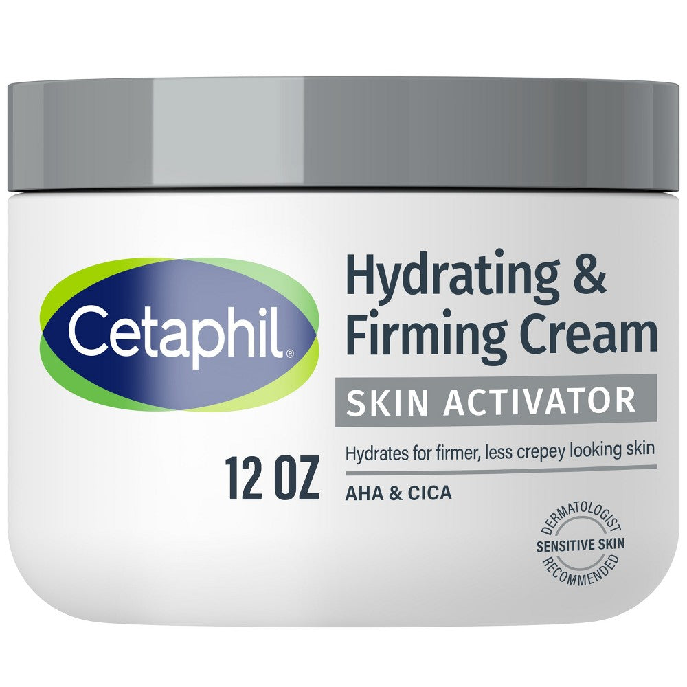 Cetaphil Skin Activator Hydrating and Firming Cream in 12 oz jar, nourishing skincare product for hydration and skin firmness