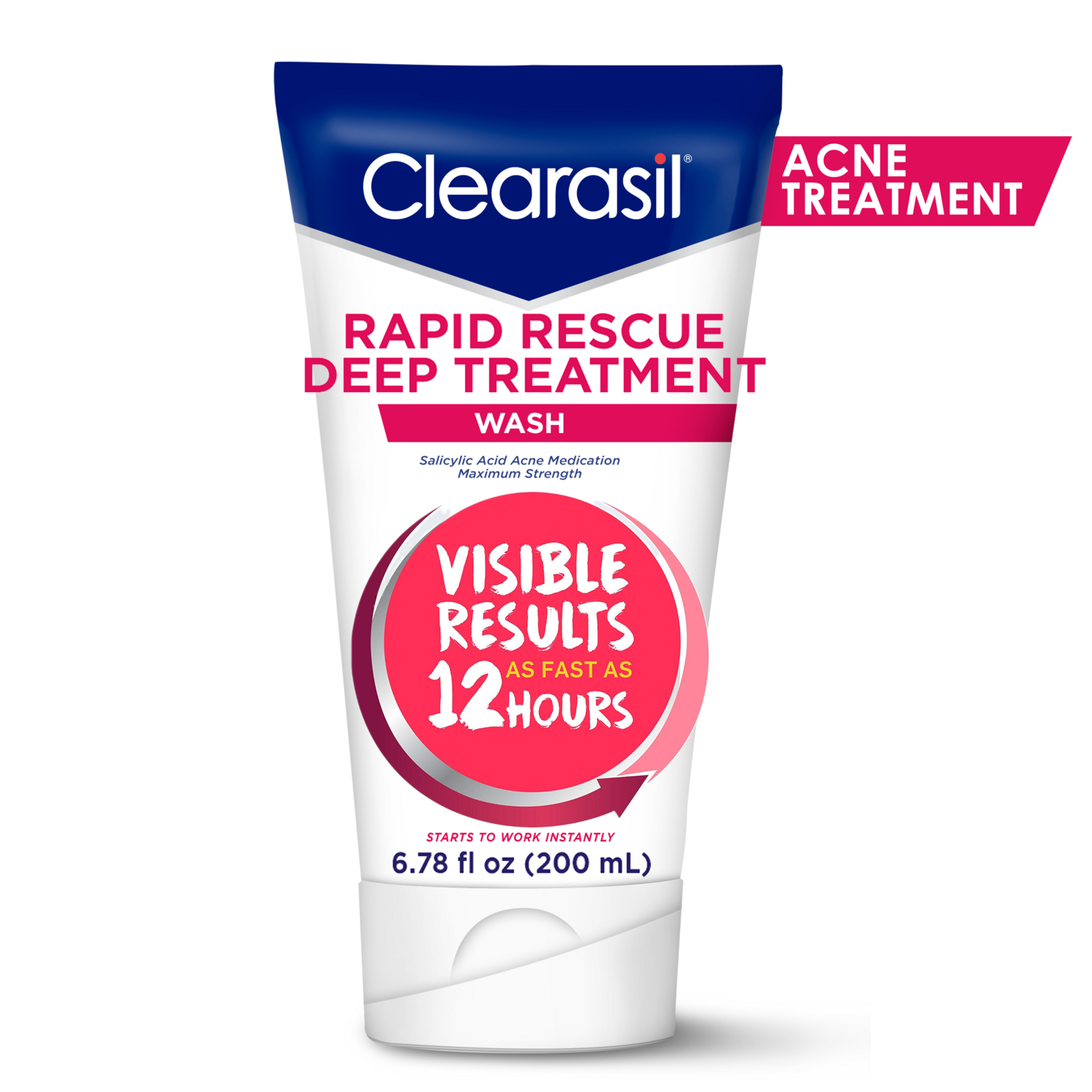 Clearasil Rapid Rescue Deep Treatment Wash for skin care, 6.78 oz, with visible clear gel and foaming action in a bottle.