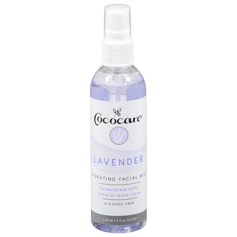 Cococare Lavender Hydrating Facial Mist in a 4 oz spray bottle, natural skin care product with lavender for hydration and soothing.
