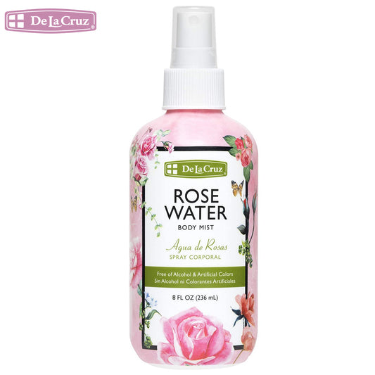 De La Cruz Rose Water Spray for skin, hair, and body by Pasteur Pharmacy, refreshing floral mist in a spray bottle.