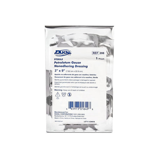 Dukal Petrolatum Dressing 3x9 inch skin care dressings in a 50-count package for wound protection and skin healing.