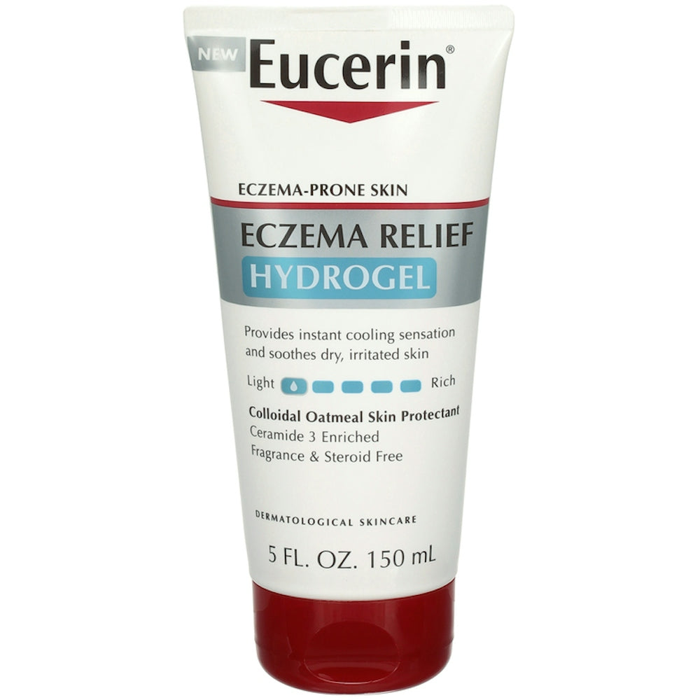 Eucerin Eczema Relief Hydrogel in a 5 fl oz tube, moisturizing skin care product for eczema relief by Pasteur Pharmacy