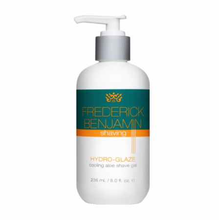 Frederick Benjamin Hydro Glaze Cooling Aloe Shave Gel in 8 oz container, skin care product with cooling aloe for a smooth shave